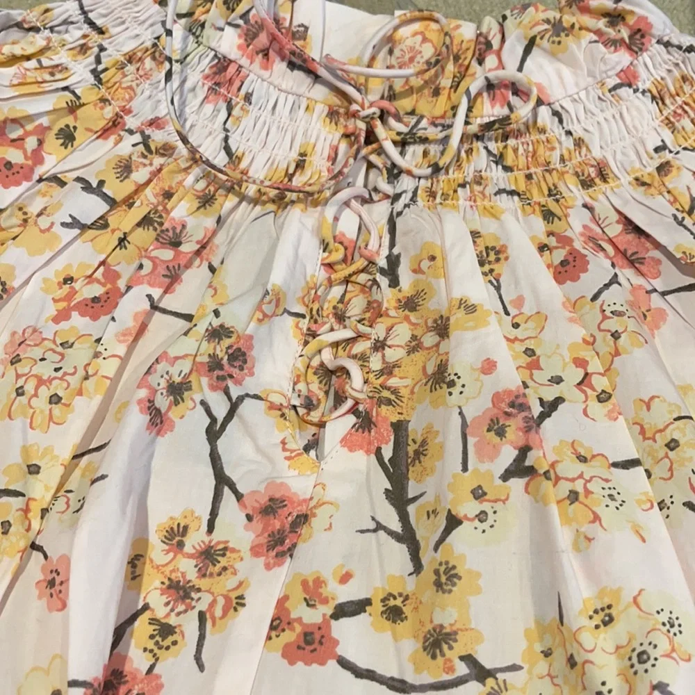 J.Crew Smocked neck puff-sleeve dress in cherry blossoms BA926